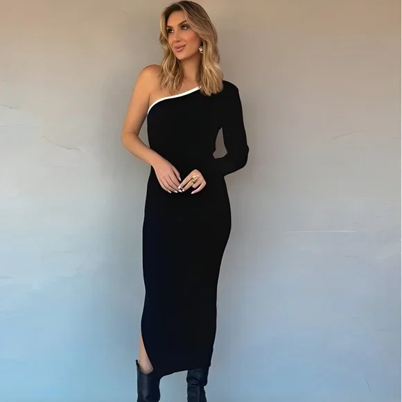 knit long dresses Womens Cashmere Ribbed Knit Wrap Dress Long Sleeve V Neck Midi Dresses, Beige / XL main image 1